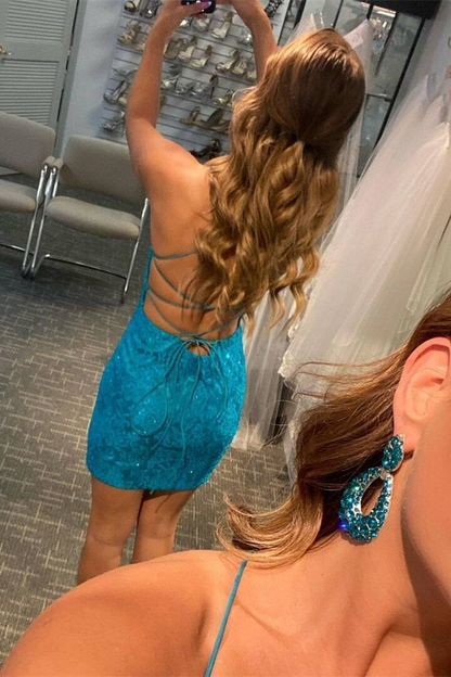 Blue Lace Tight Homecoming Dress c2953