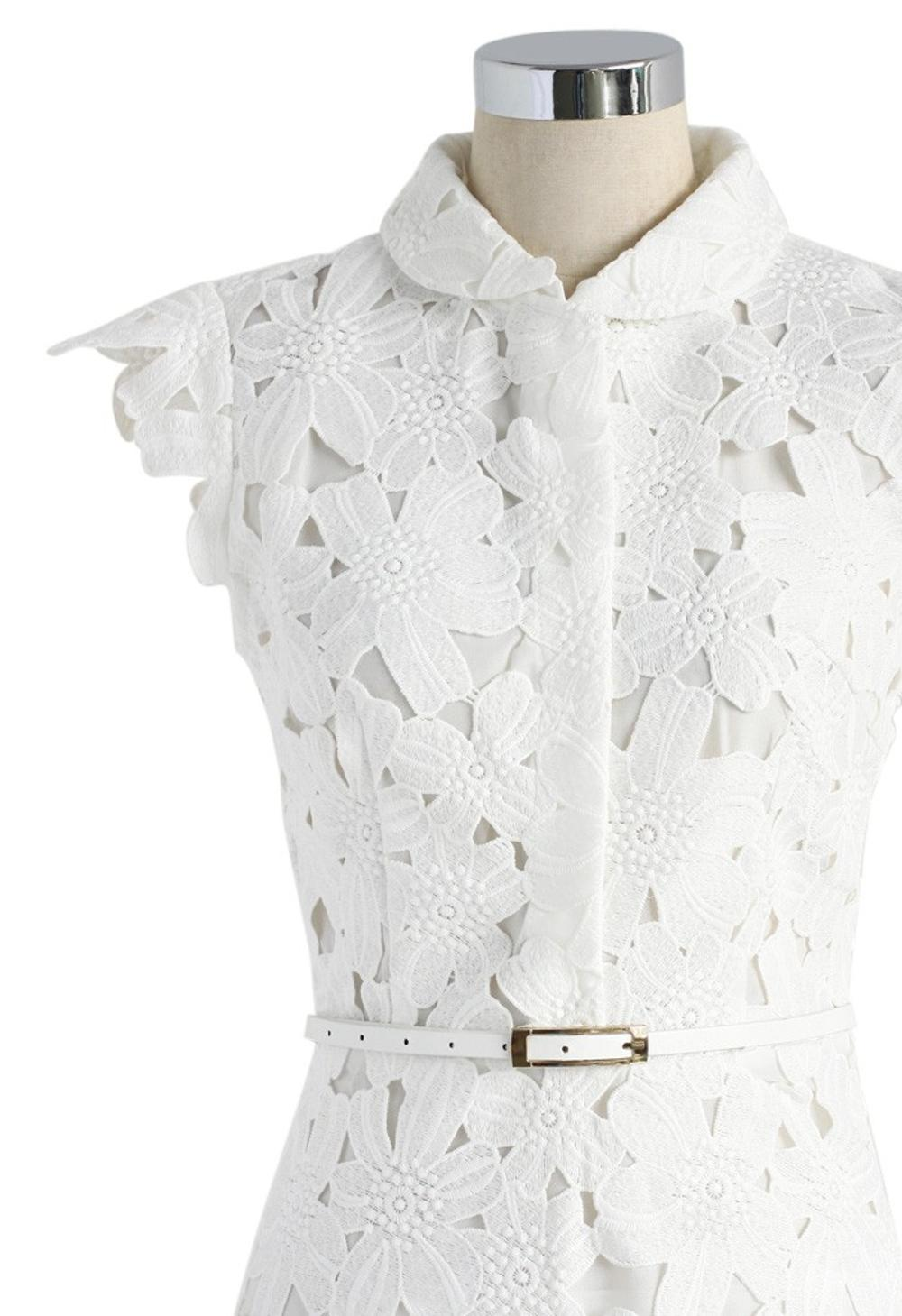 Full flower cut off midi dress women White Lace Midi Mid-Length Night Out Homecoming Dress c2615