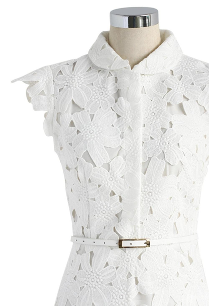 Full flower cut off midi dress women White Lace Midi Mid-Length Night Out Homecoming Dress c2615