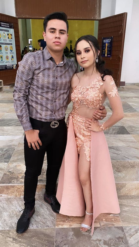 Light Pink One Sleeve Charming Evening Dress Embroidered Appliques Charming Evening Dress cc179