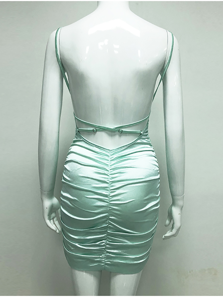 Summer Ruched Dress Women Square Neck Backless Robe Criss-cross Straps Sexy Dress Mint Elastic Slim Fit Bodycon Dresses Sexy Homecoming Dress c3396