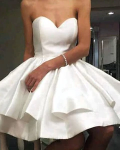 White Satin Sweetheart Ruffles Homecoming Dress c3477