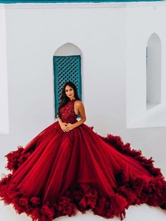 Luxury Burgundy Ball Gown Quinceanera Dress Crysatl Beaded Sweet 16 Dress Long Formal Prom Gowns  c3094