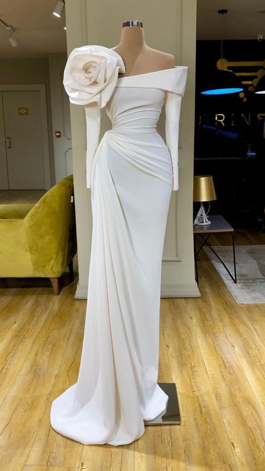 white evening dresses, elegant evening dress, evening gown, simple formal dress, formal party dresses  C2419