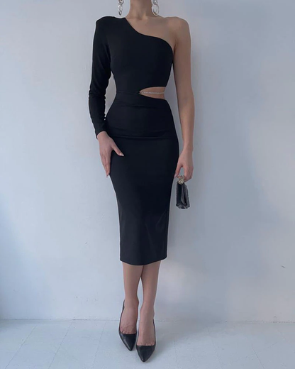One Shoulder Chain Decor Cutout Bodycon Dress Party Dress c2509