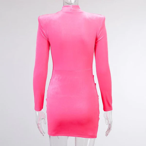 Velvet High Neck Shoulder Pads Mini Dress Party Dress c3105