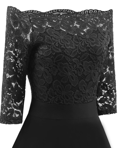Vintage Short Black Bridesmaid Dresses One Shoulder Lace Party Dress with Sleeves c2886