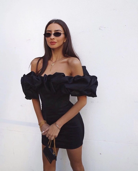 Ruffle Off Shoulder Club Dress Sexy Bodycon Black Summer Dress Elegant Party Dress c2858