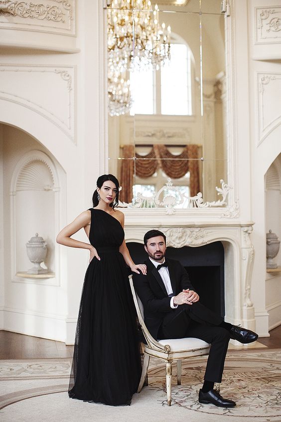 One Shoulder Black Tulle Evening Dress Classic Formal Evening Dress cc106