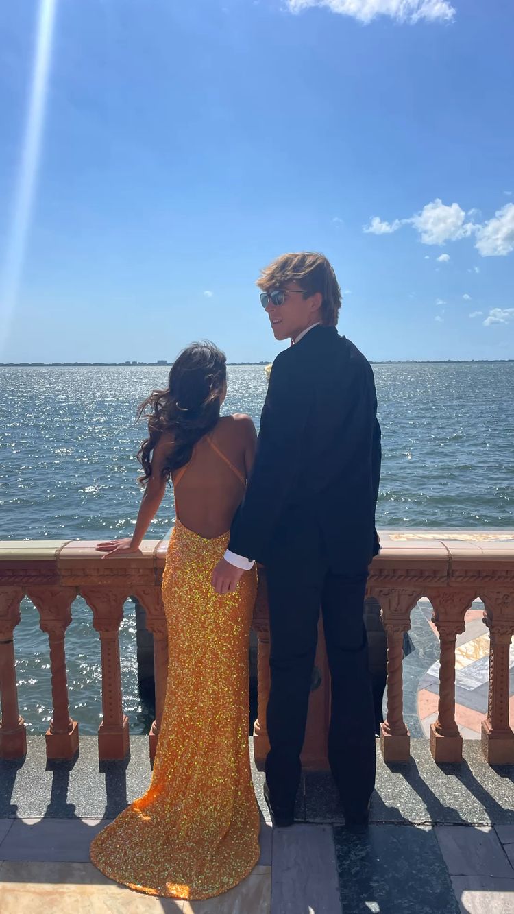 Orange Sequins Mermaid Prom Dress Elegant Prom Dress cc102