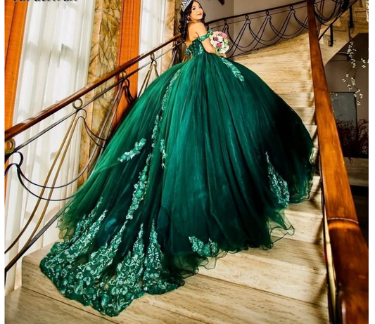 Dark Green Quinceanera Dress Sweet 16 Dress Sequined Beaded Dress Ball Gown c3095
