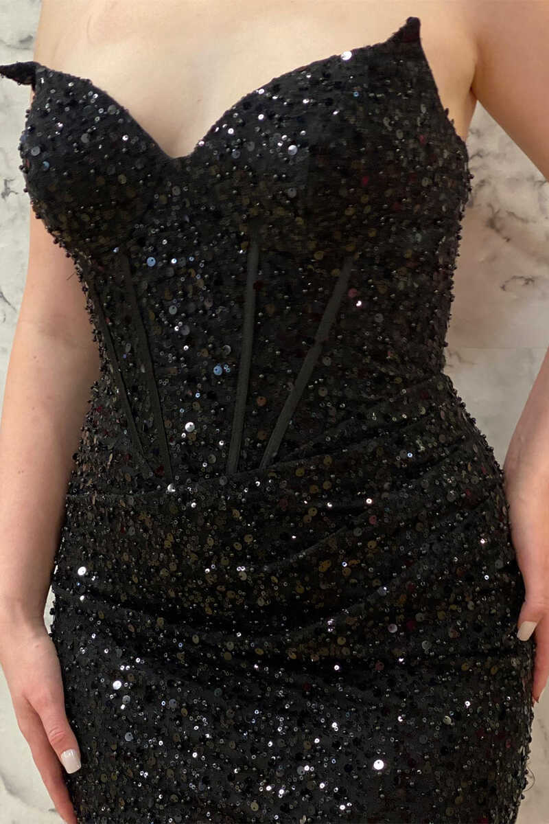 Black Sequin Strapless Tight Mini Homecoming Dress c3246