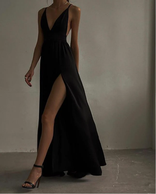 Spaghetti Straps Deep V Neck Long Prom Dress Backless Sexy Evening Dress c3200