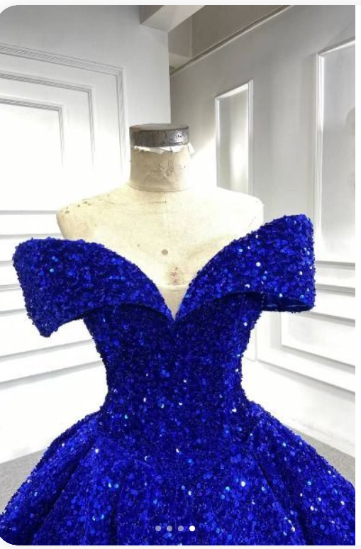 Royal blue sequin prom ball gown sweet 16 dress off the shoulder princess Quince dress  c2767