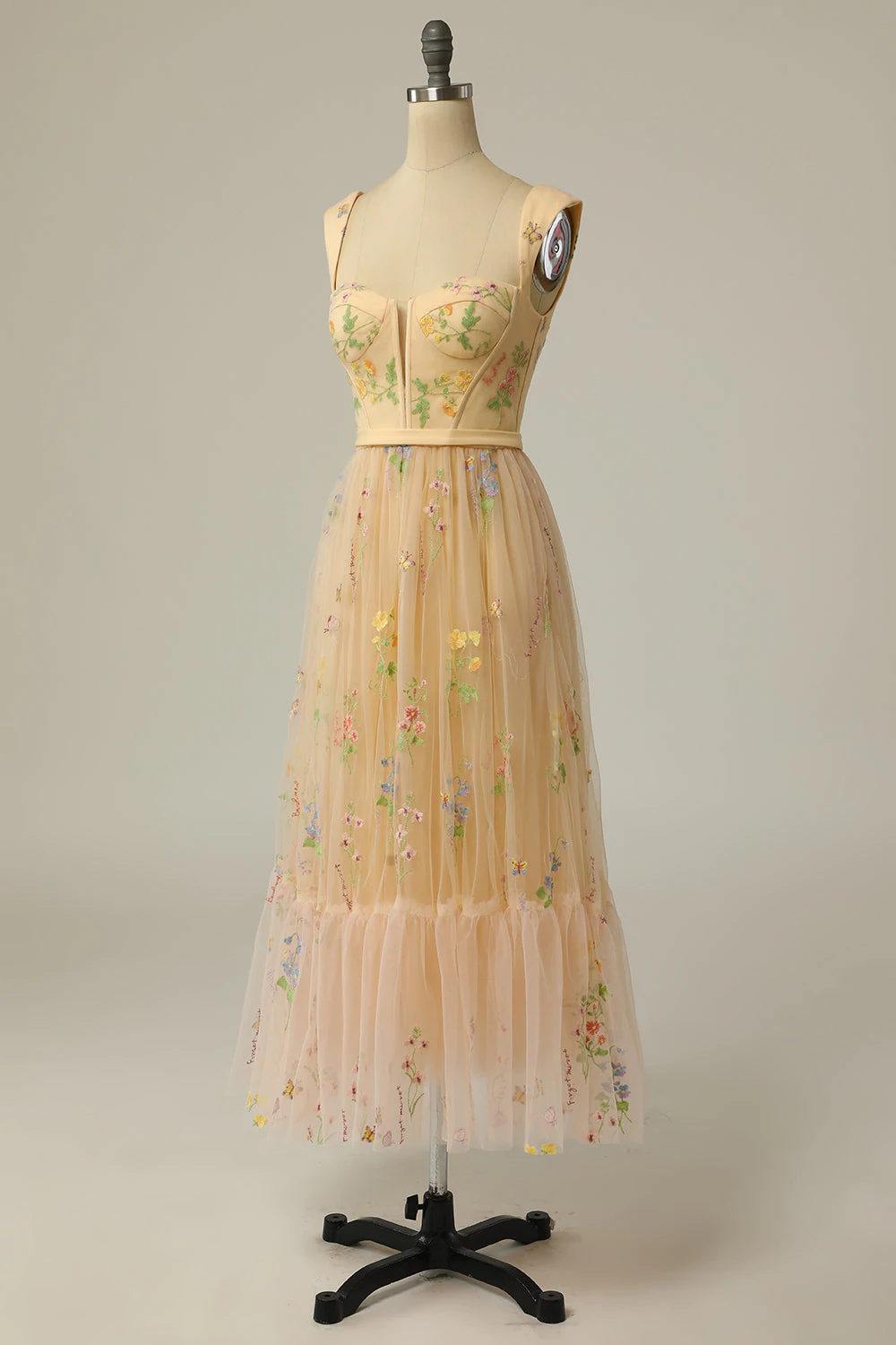 A Line Sweetheart Champagne Long Prom Dress with Embroidery C2395