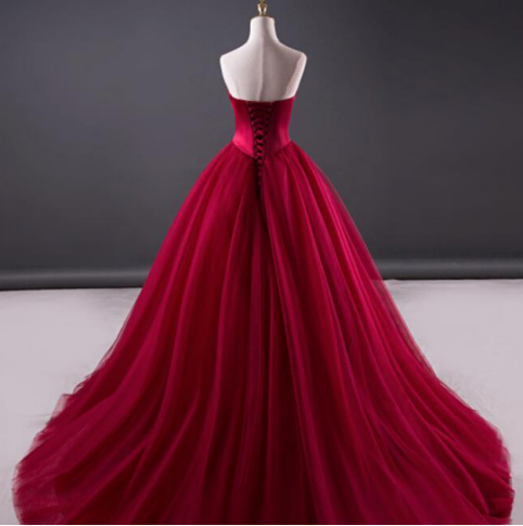 Burgundy Sweetheart Corest Long Prom Dress Lace-up Back Elegant Evening Dress  c3202
