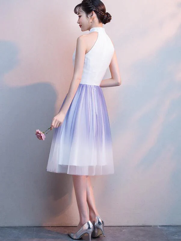 Cute Halter Tulle A-Line Knee Length Party Dress, Light Purple Homecoming Dress c3155