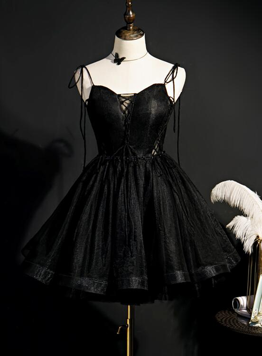 Black Straps Tulle Short Homecoming Dress c3002