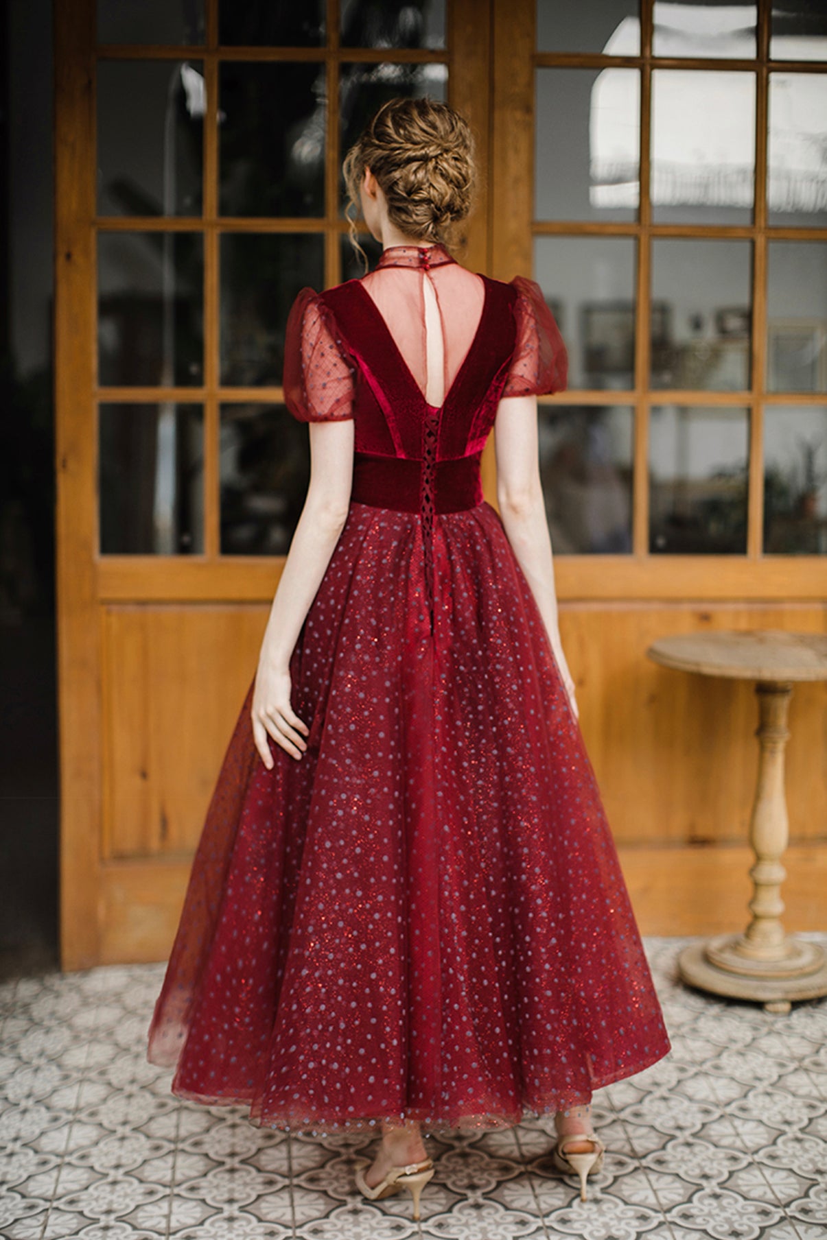 Elegant A line short prom dress burgundy evening dress c2824