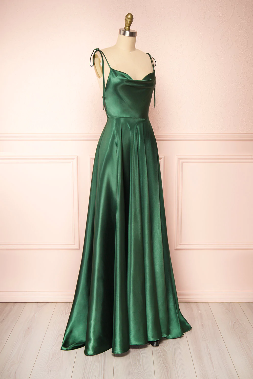 Green Cowl Neck Satin Simple Prom Dress cc414