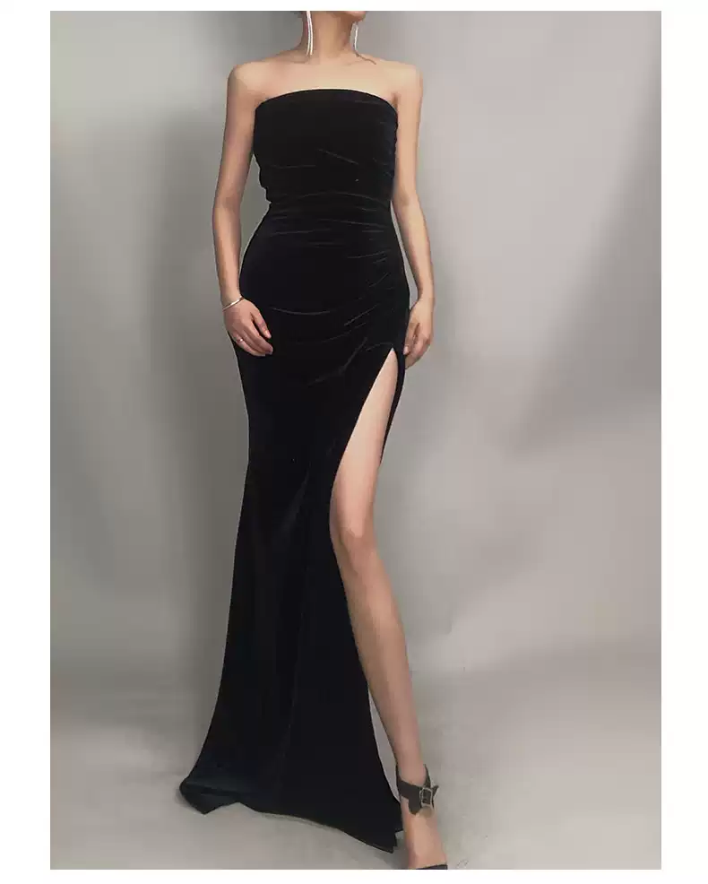 Strapless Black Prom Dress , Classic Evening Dress cc501