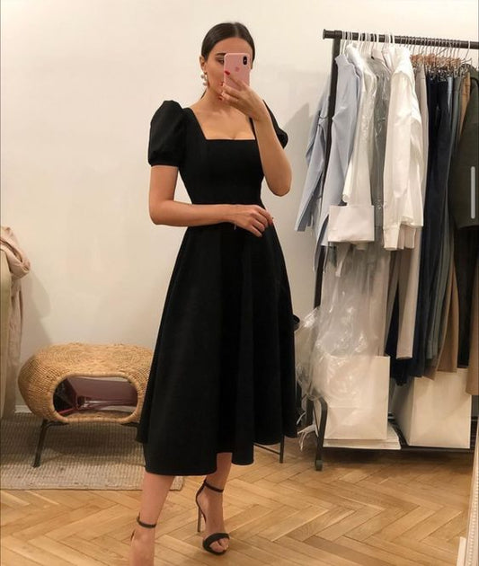 Trendy & Stylish Puff Sleeves Dresses Black Simple Prom Dress cc284