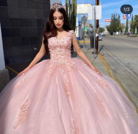 Pink Lace Tulle Formal Dress Princess Sweet 16 Dress cc305