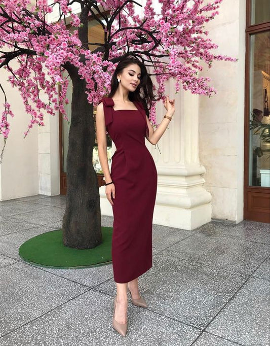 Simple Midi Length Prom Dress Elegant Party Dress cc283