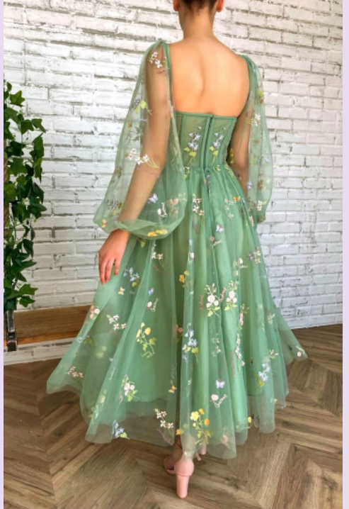 Green tulle lace short prom dress evening dress  C2369