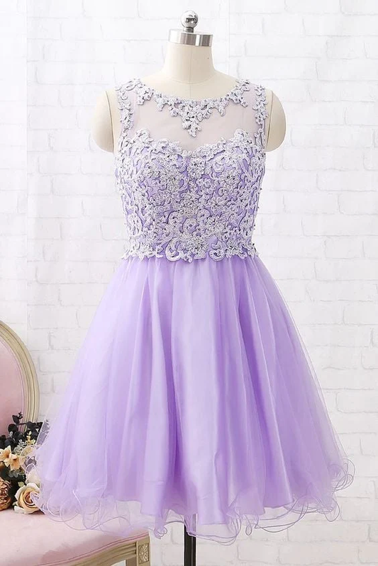 O Neck Lace Tulle Mini Homecoming Dress c3225