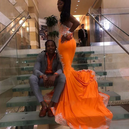 gorgeous mermaid orange prom dress for black girls cc397