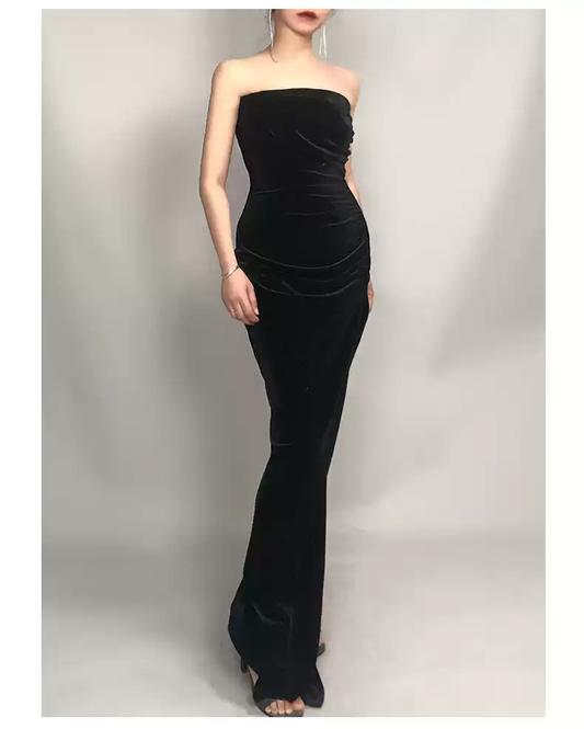 Strapless Black Prom Dress , Classic Evening Dress cc501
