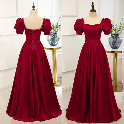 Red Satin Prom Dress Red Dress Puff Sleeve Victorian Dress  cc287