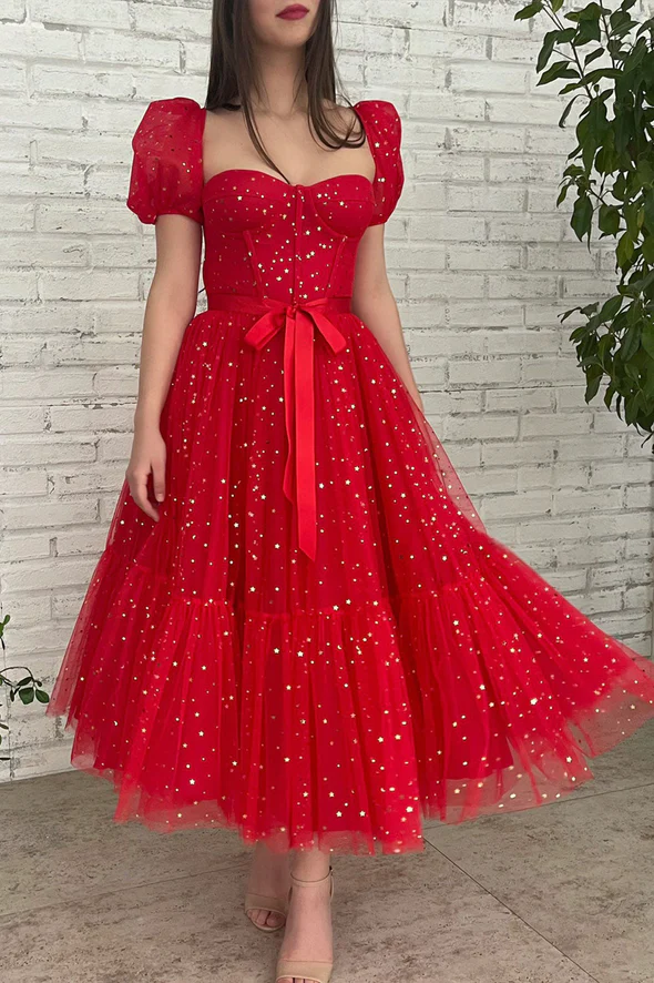 Red tulle short A line prom dress homecoming dress c2949