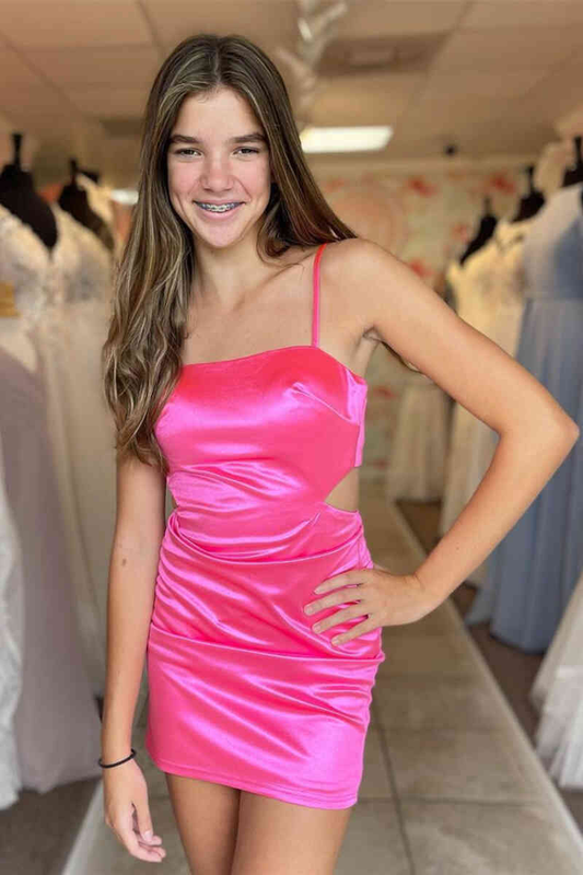 Simple Turquoise Side Cutout Mini Homecoming Dress c3379