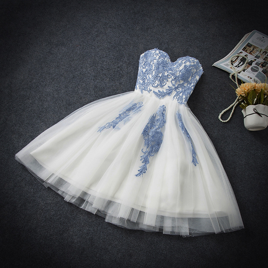 Sweetheart A-line white lace homecoming dresses  c3121