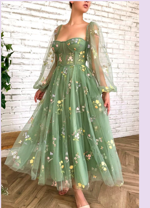 Green tulle lace short prom dress evening dress  C2369