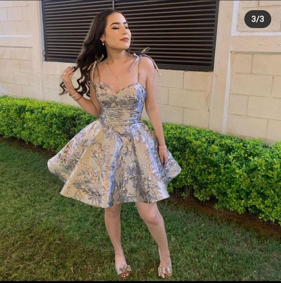 Print Flower Homecoming Dress Straps Party Dress c3309