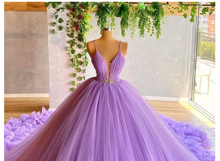 Spaghetti Straps Beading Bodice Tulle Ball Gown Evening Dress With Handmade C64