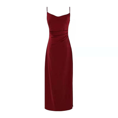 French Retro Sexy Swing Neck Sling Skirt Burgundy Prom Dress,Spaghetti Straps Classic Prom Dress  C1798