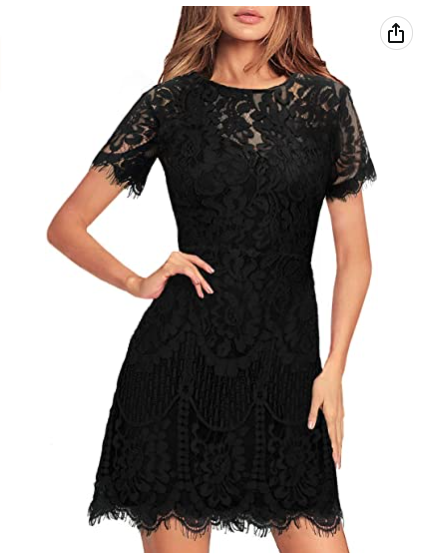 Women's Elegant Round Neck V-Back Wedding Guest Floral Lace Cocktail Party A Line Dress Black Party Dress  c2685