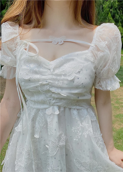 Butterfly White Summer Dress, White Homecoming Dress, Bohemian Summer Beach Sundress c2999
