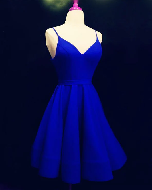 Spaghetti Straps V-neck Satin Homecoming Dresses Ball Gown Party Dress c2642