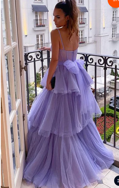 Lavender Bustier Tiered Long Prom Dress  C2334