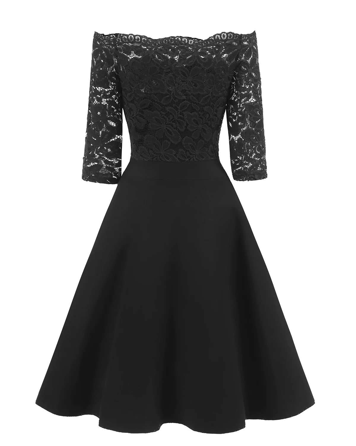 Vintage Short Black Bridesmaid Dresses One Shoulder Lace Party Dress with Sleeves c2886