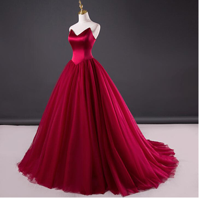 Burgundy Sweetheart Corest Long Prom Dress Lace-up Back Elegant Evening Dress  c3202