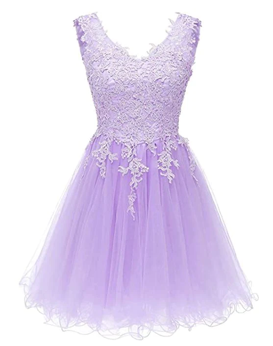 Light Purple Tulle Short Homecoming Dress, Lavender Applique Prom Dress Formal Dress c3221
