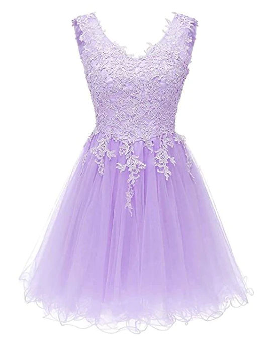 Light Purple Tulle Short Homecoming Dress, Lavender Applique Prom Dress Formal Dress c3221