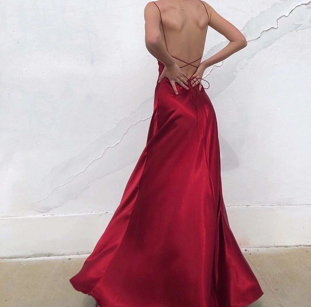 Sexy Sheath Spaghetti Straps Red Long Prom/Evening Dress with Backless c2513