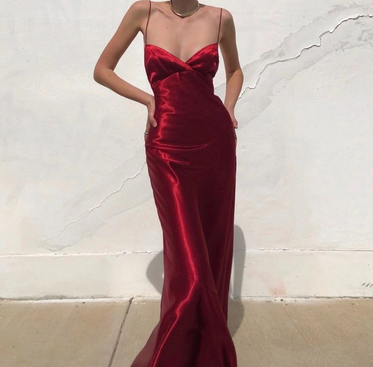 Sexy Sheath Spaghetti Straps Red Long Prom/Evening Dress with Backless c2513